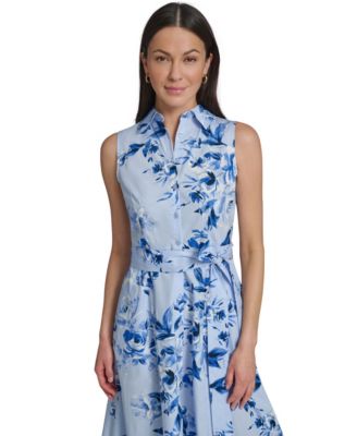 Women's Floral Sleeveless Collared Midi Shirtdress