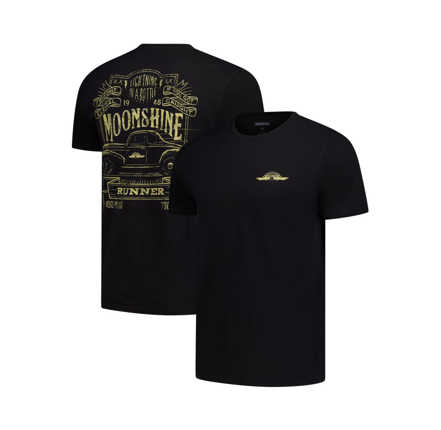 Men's Black NASCAR 2-Spot Moonshine Lightning in a Bottle T-Shirt