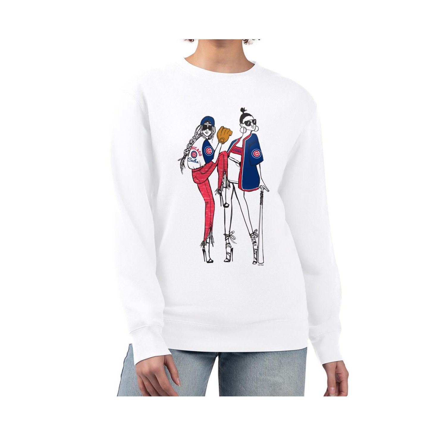 Women's White Chicago Cubs Baseball Girls Fleece Pullover Sweatshirt