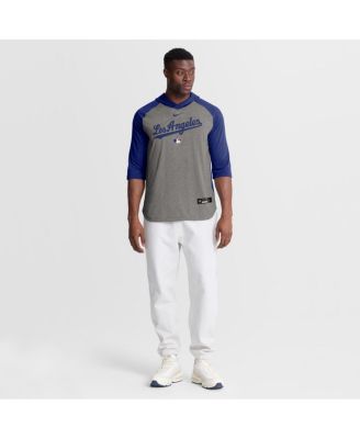 Men's Gray Los Angeles Dodgers Authentic Collection Flux Dri-FIT Raglan 3/4-Sleeve Hooded T-Shirt