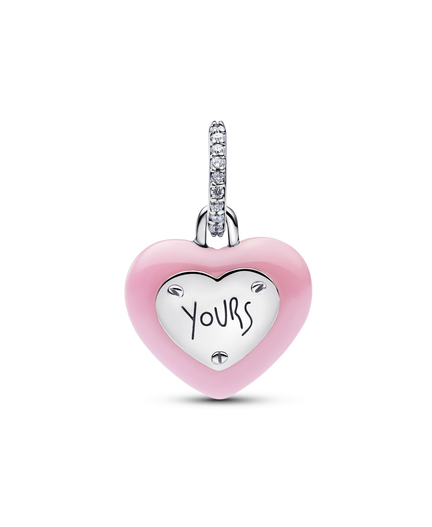 Pink Ceramic Heart Padlock Dangle Charm