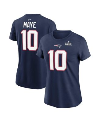Women's Drake Maye Navy New England Patriots Super Bowl LX Patch Name & Number T-Shirt