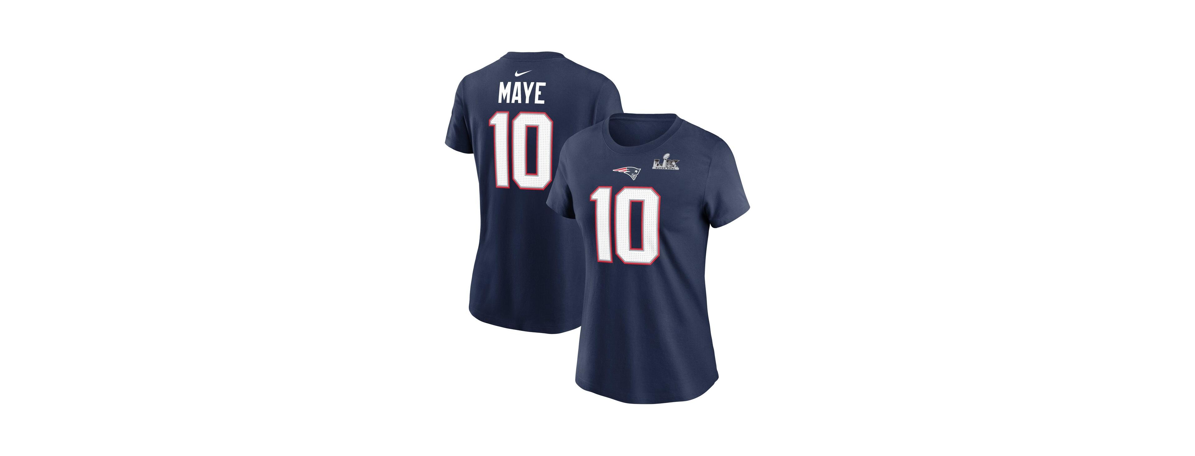 Nike Women's Drake Maye Navy New England Patriots Super Bowl Lx Patch Name Number T-Shirt