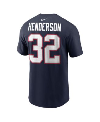 Men's TreVeyon Henderson Navy New England Patriots Super Bowl LX Patch Name & Number T-Shirt