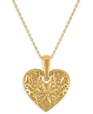 Textured Heart Pendant Necklace in 10k Gold