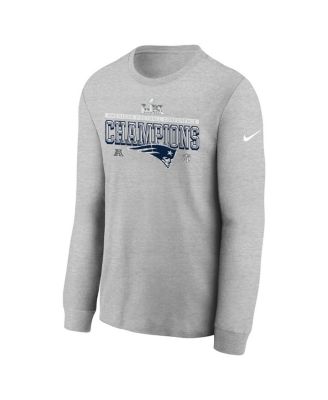 Big Boys and Girls Gray New England Patriots 2025 AFC Champions Locker Room Trophy Collection Long Sleeve T-Shirt