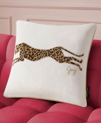 Embroidered Velvet Cheetah Decorative Pillow, 18" x 18"