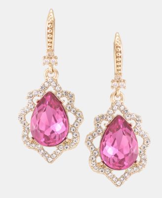 Marchesa Pave & Pear-Shape Crystal Drop Earrings - Pink