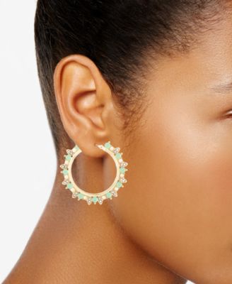 Medium Crystal & Imitation Pearl Beaded Hoop Earrings, 1.52" 