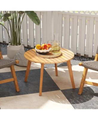 2PCS Outdoor Acacia Wood Side Table Patio 24.5'' Round End Table w/ Slatted Tabletop