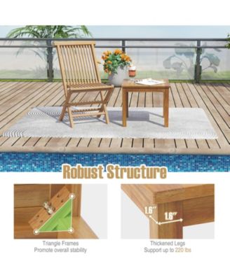 2PCS Outdoor Square Teak Wood End Table Coffee Table for Porch Deck Garden Patio