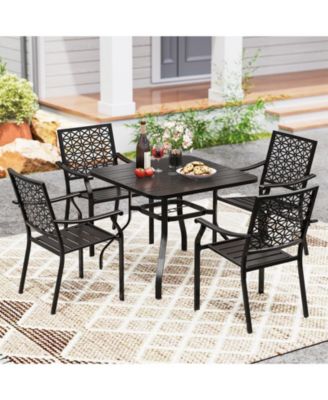 Outdoor Dining Table for 4 37 Inches Square Patio Bistro Dining Table w/ 1.57'' Umbrella Hole and Metal Frame