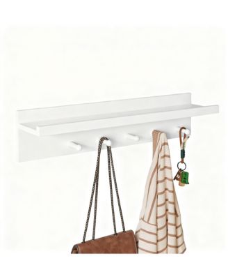 Solid Wood Wall Hook Shelf for Bathroom/Kitchen, Easy Install, Multi-Use