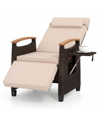 Set of 2 Patio Wicker Recliner Chair Rattan Lounge Chair w/ Adjustable Backrest&Footrest