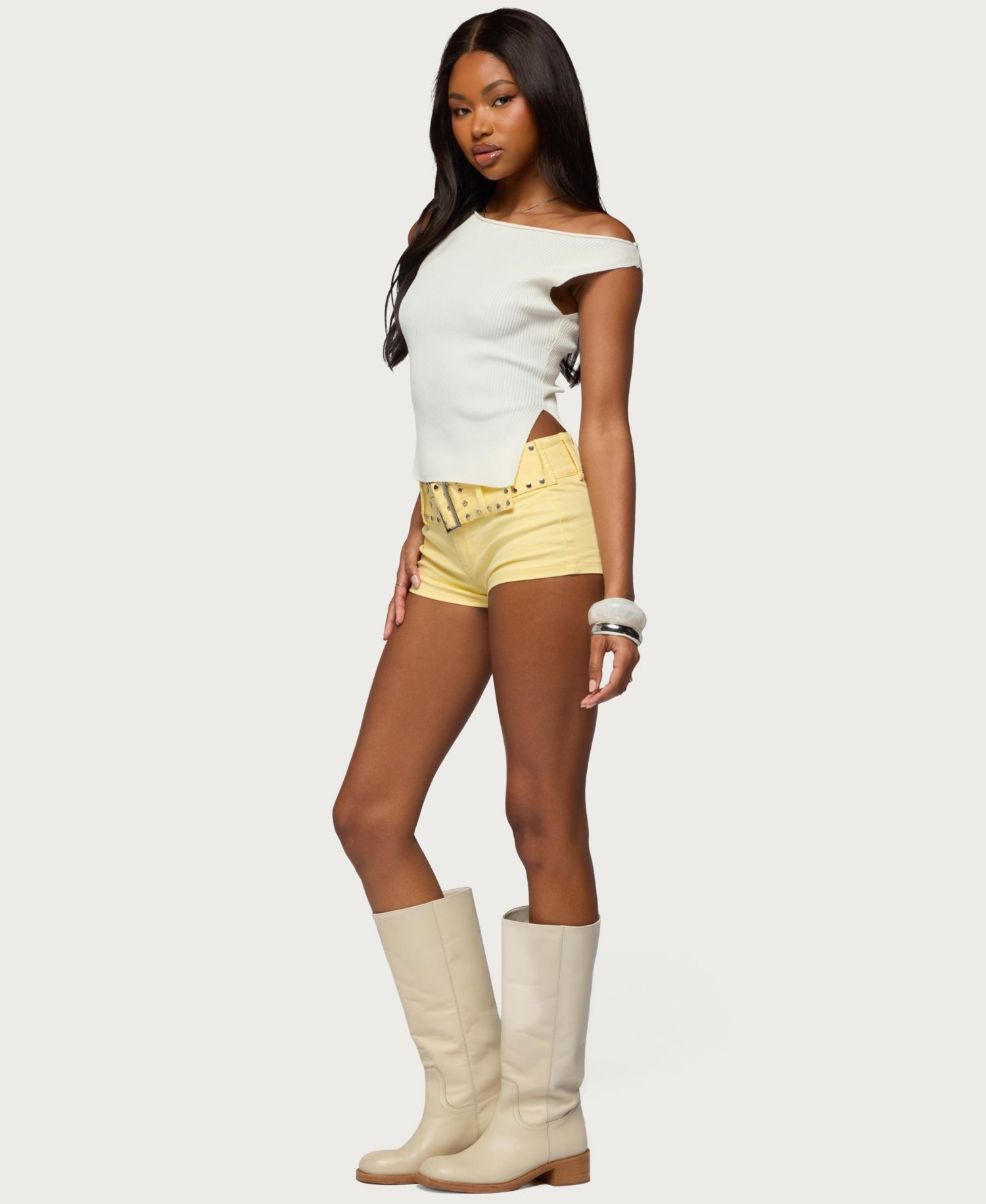 Women's Myrah Asymmetric Off Shoulder Ribbed Knit Top
