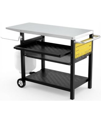 Outdoor Grill Cart with Pegboard & 3 Shelves, Stainless Steel BBQ Prep Table with Wheels - Mobile Pizza Oven Stand