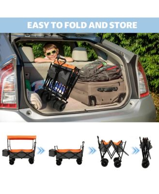 Collapsible Wagon with Canopy, Heavy Duty Utility Cart with All-Terrain Wheels, Large Capacity for Camping, Shopping and Garden