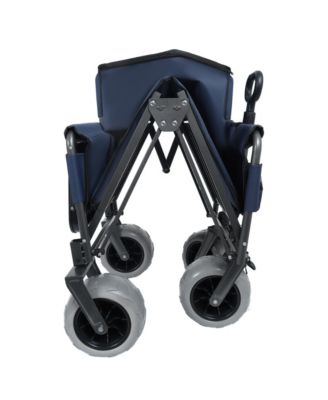 Heavy-Duty Folding Wagon Cart with Bench Seat and Rear-Mounted Folding Tabletop, 500lbs Capacity for Camping, Beach and Garden