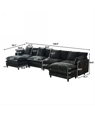 140.9 Inch U-Shaped Modular Sectional Sofa with 2 Ottomans