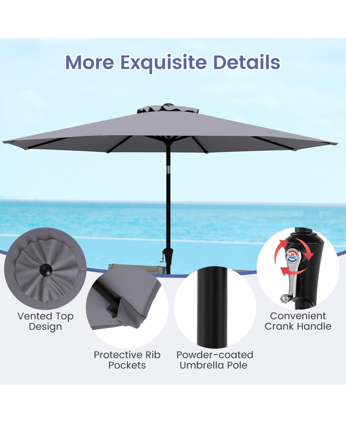 Gymax Patio Heavy Duty Market Umbrella w/ Tilt Mechanism Crank Handle 8 Sturdy Ribs Outdoor