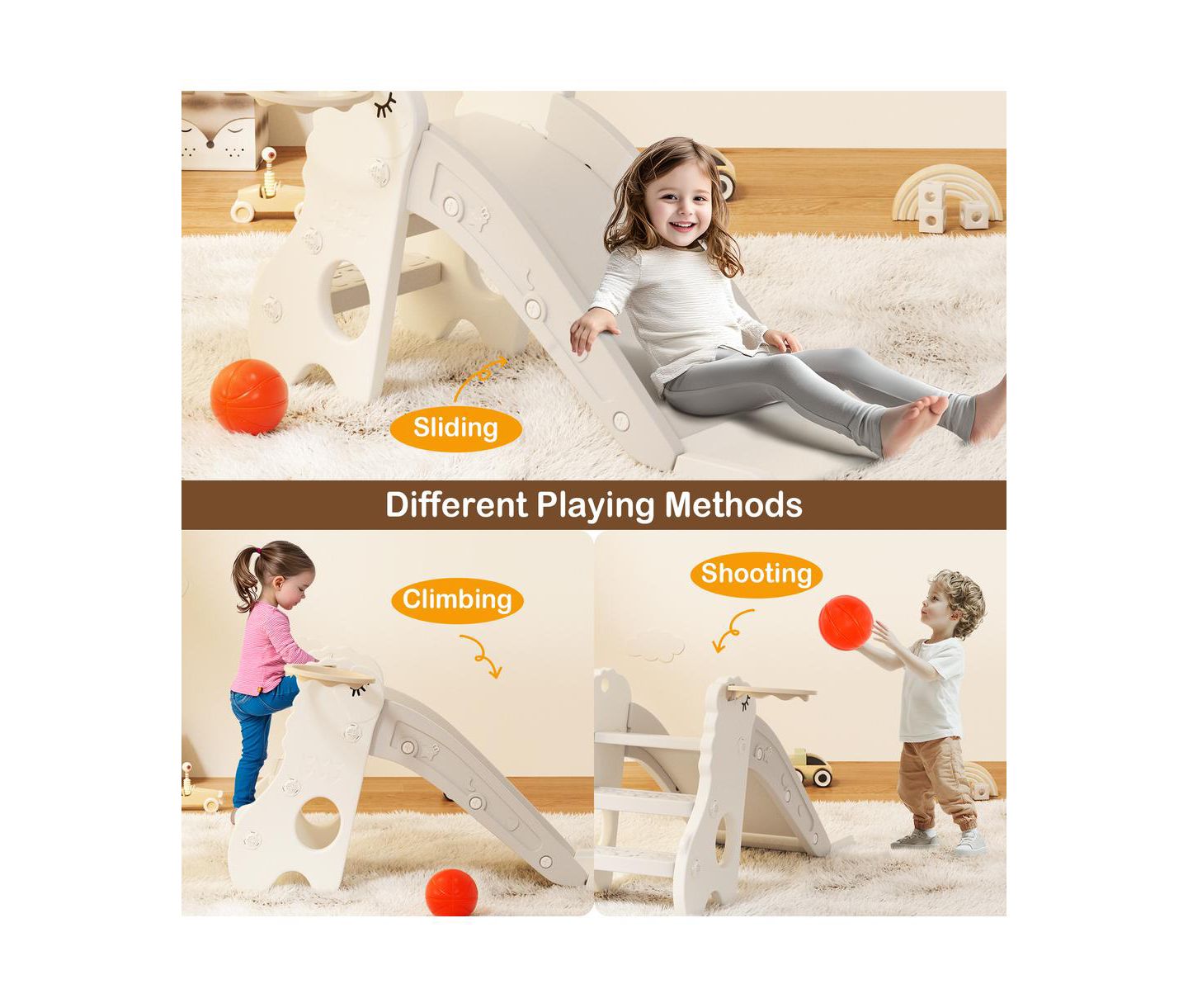 Детская игрушка Bruce & Shark 3-in-1 Foldable Slide with Climb & Basketball Hoop, Ages 3+, цвет: Белый — фото 2