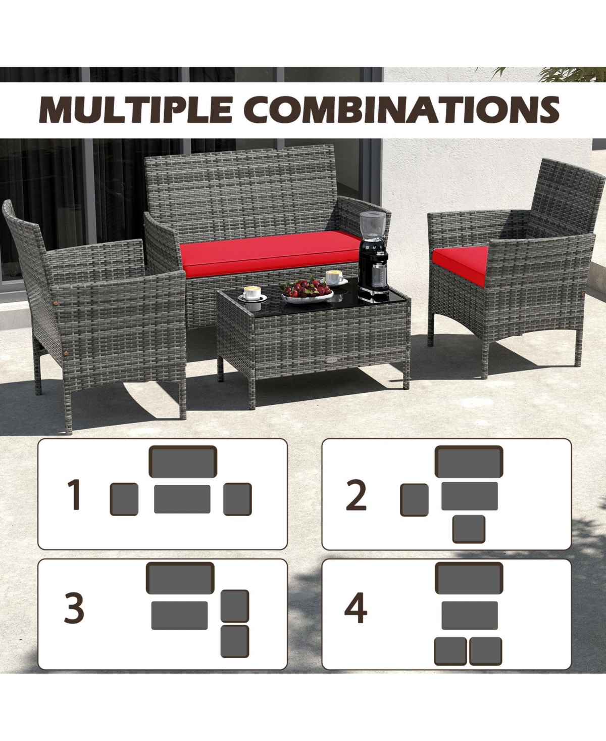 Gymax Set Of 8 Patio Furniture w/Washable Cushions and Tempered Glass Coffee Table