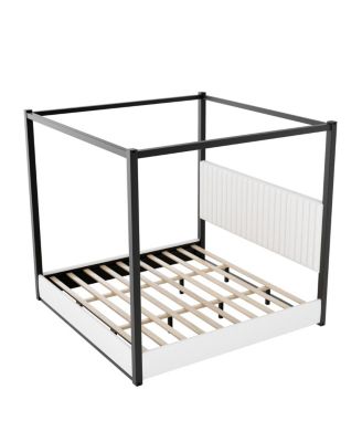 King Size Upholstery Canopy Platform Bed with Headboard