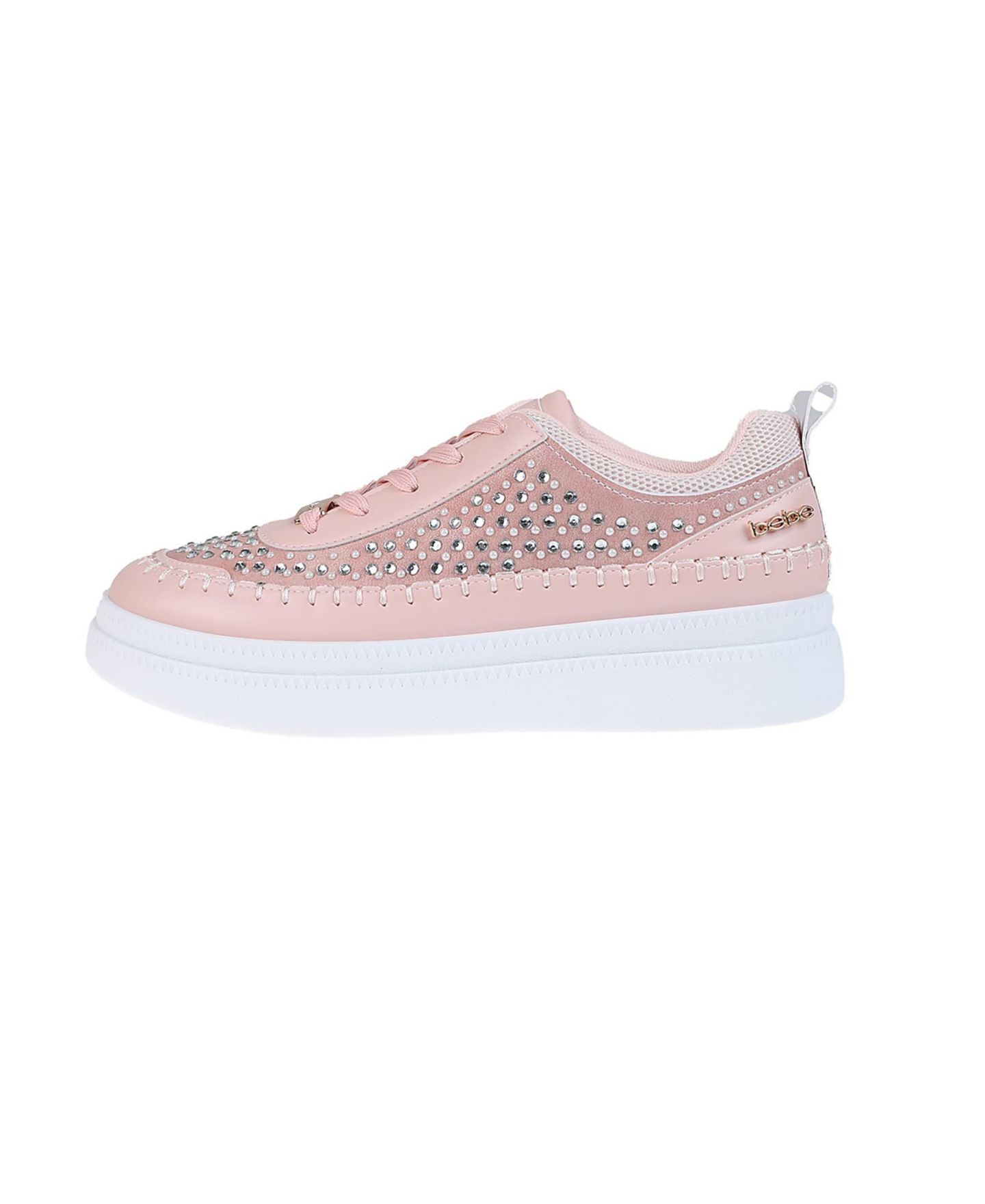 Женские кроссовки Bebe Sneaker with Pearl and Rhinestone Embellished Upper, цвет: Пудровый — фото 3