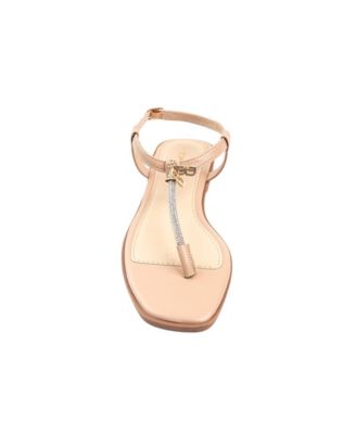 Women's Fashion Sandal with T-Strap Upper, Rhinestones and Dangle Charms