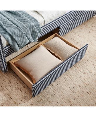 Twin Size Gingham Daybed with Storage Drawers, USB Port & Wave Shape