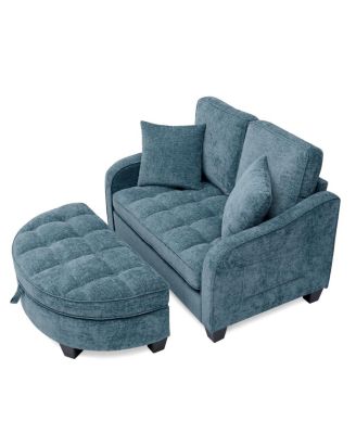 two-seater sofa chaise longue with storage footrest and pillows