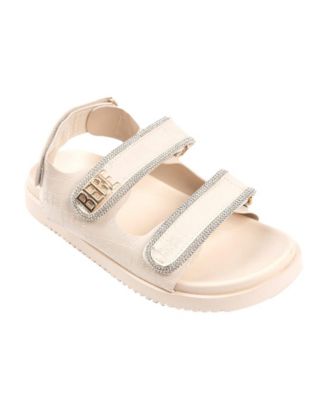 Women's Sandal with Rhinestone Rope Binding and bebe Logo Rivet Detail Sandals