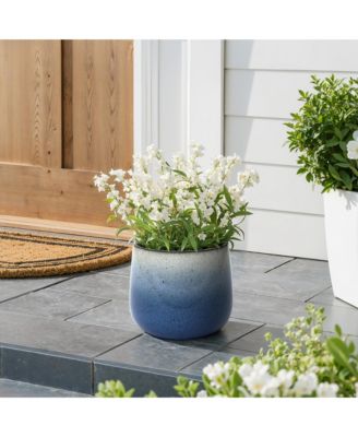 Decorative Blue Ombre Planter, 9.65" Tall Ceramic Pot for Tabletop or Patio