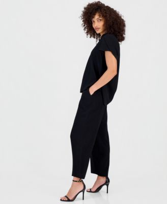 Petite Textured High Rise Pull-On Pants