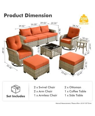 9 Pieces Wicker Outdoor Patio Furniture Set,Rattan Modular Sectional Sofa,Outside Swivel Rocking Chairs Coversation Set with Side Table