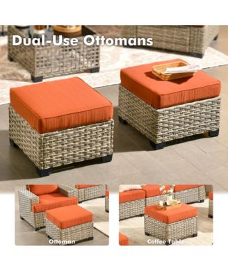 9 Pieces Wicker Outdoor Patio Furniture Set,Rattan Modular Sectional Sofa,Outside Swivel Rocking Chairs Coversation Set with Side Table