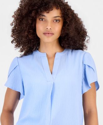 Petite Textured Tulip-Sleeve Top