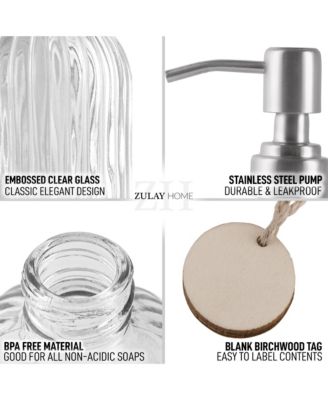 16oz Glass Hand Soap Dispenser for Bathroom - Easy Press-Pump Bathroom Soap Dispenser with Birchwood Tag