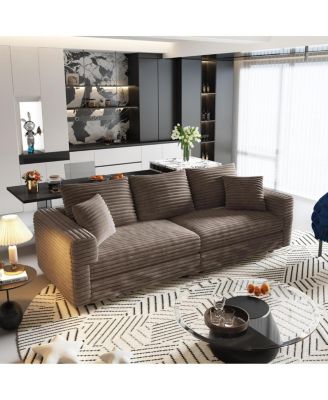  82.7" Plush Corduroy 3-Seat Sofa with Movable Ottoman