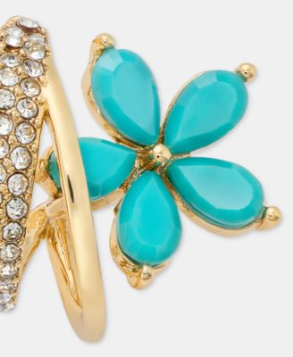 Gold-Tone Faux Turquoise Flower Hoop Earrings