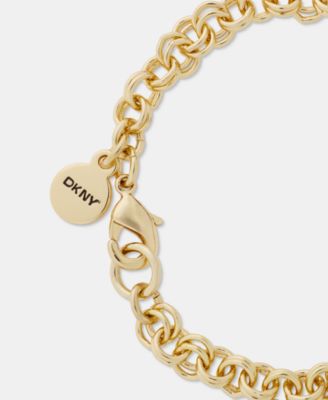 Gold-Tone Drama Crystal Logo Charm Flex Bracelet 