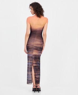 Women's Short-Sleeve Beach Sunset Mesh Maxi Dress