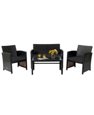 Set Of 4 Patio Rattan Furniture Set Cushioned Chair Sofa Table