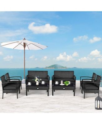 Set Of 8 Outdoor Patio Rattan Furniture Set Cushioned Sofa Coffee Table Garden Deck