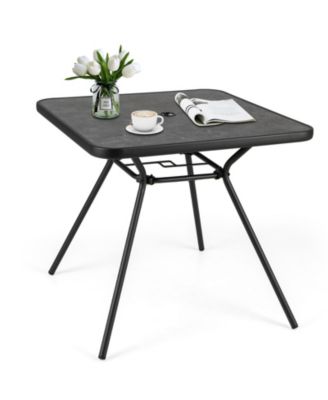 32'' Patio Dining Table w/ 1.6'' Umbrella Hole & Lid DPC Tabletop for Backyard