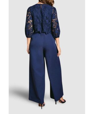 Women's Lace Overlay Wide Leg Jumpsuit