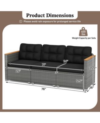 3-Seat Patio PE Rattan Wicker Couch Sofa w/ Deep Seating & Cushion for Porch Outdoor