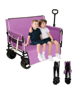 Convertible Folding Wagon Cart - Heavy-Duty Utility Wagon with Bench Seat, All-Terrain Wheels and Storage for Camping, Beach, Garden