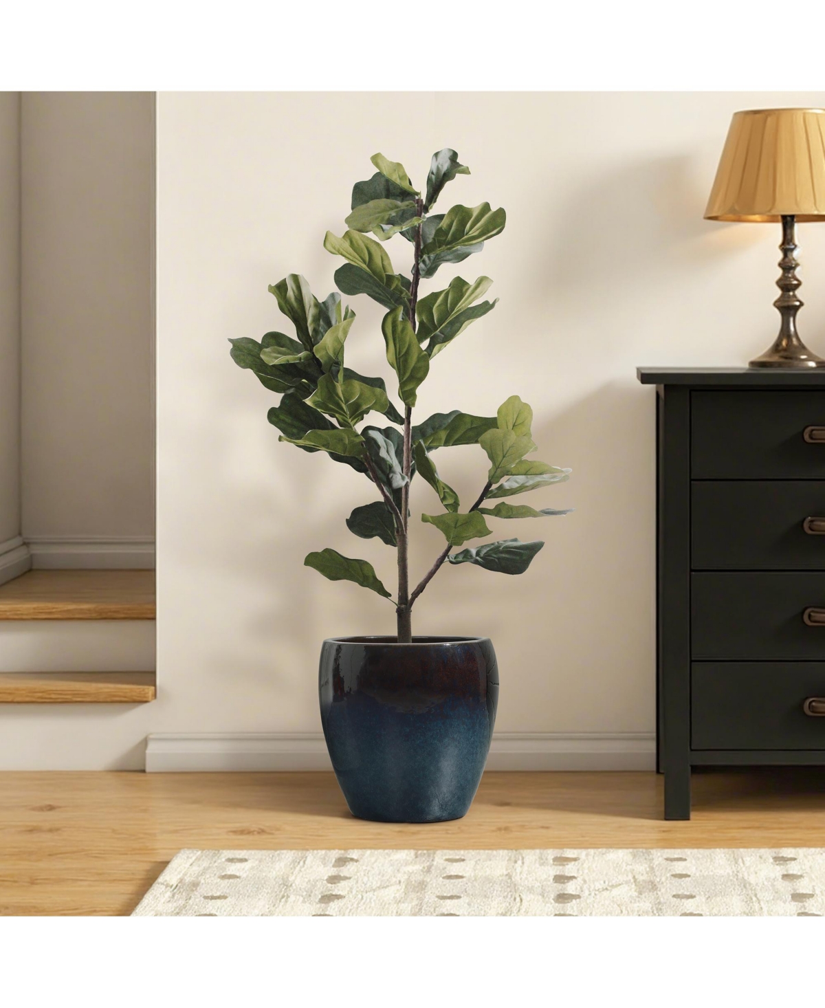 LuxenHome Midnight Flame Glazed Ceramic Planter, 12" Round Gradient Pot for Indoor/Outdoor