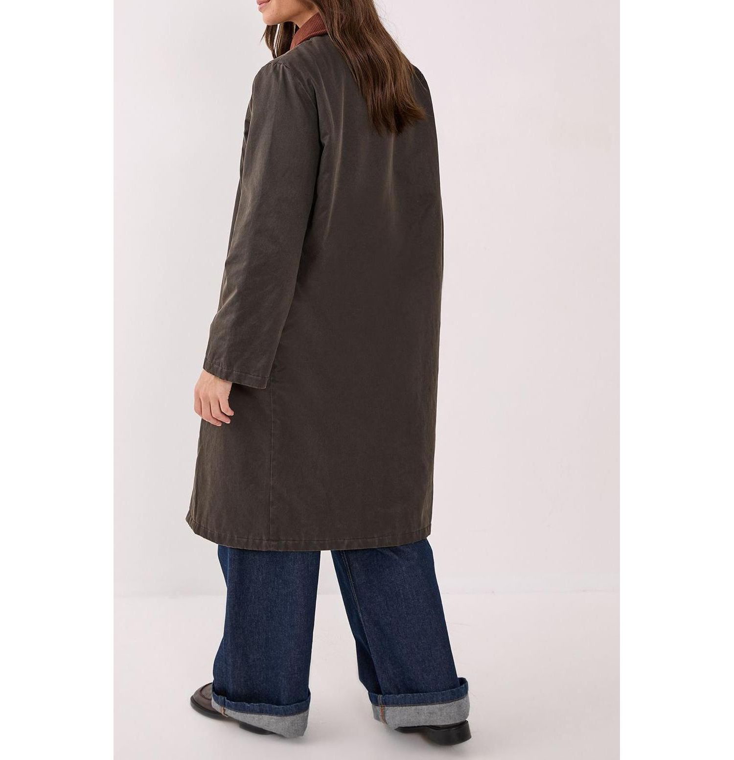 Women's Longline Cord Collar Wax Effect Coat